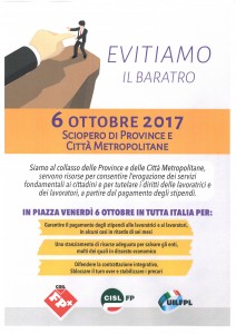 sciopero province e città metropolitane - 6 ottobre 2017